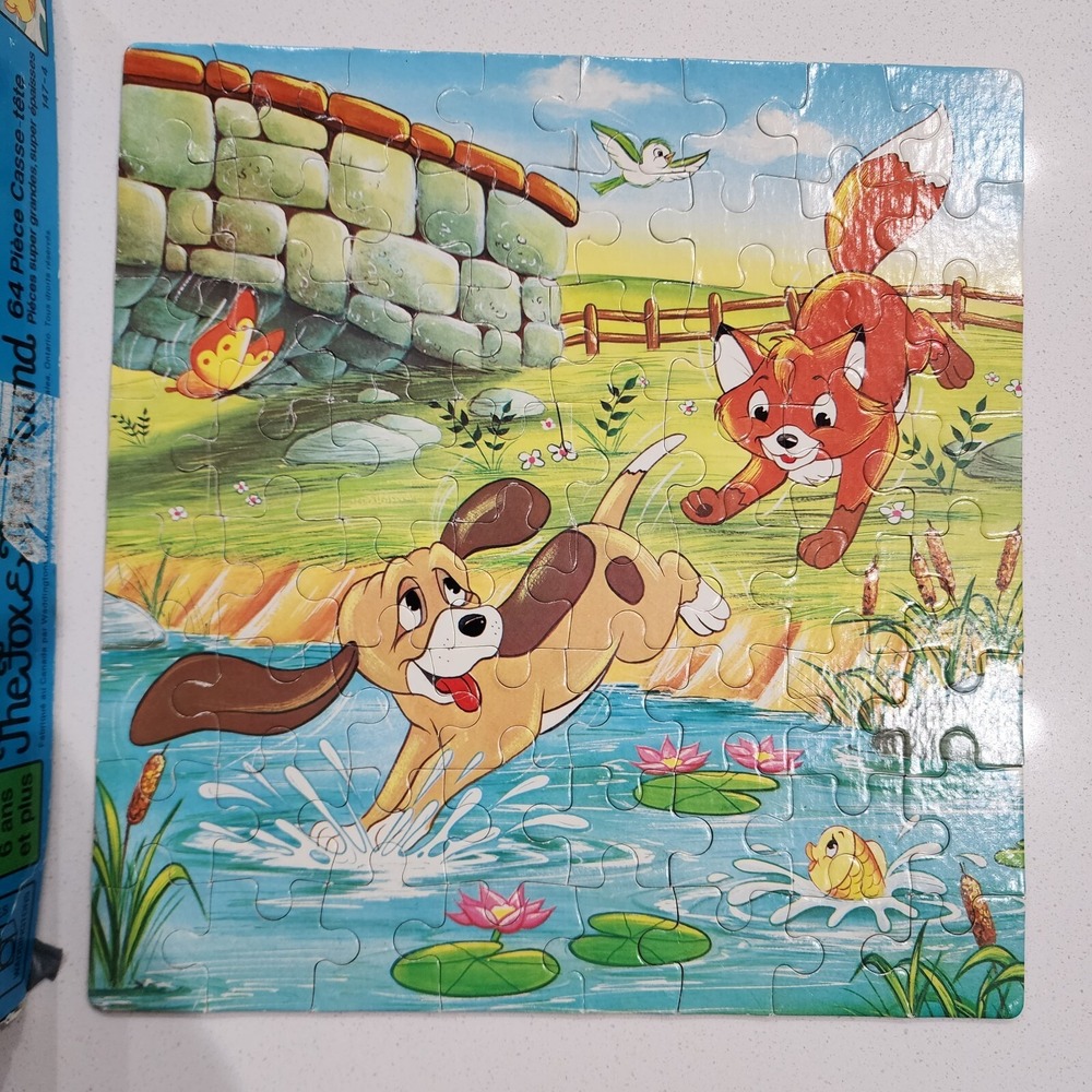 VTG Disney Fox And The Hound Jigsaw Puzzle Waddingtons 64 Pieces Kids with BOX - Picture 2 of 14
